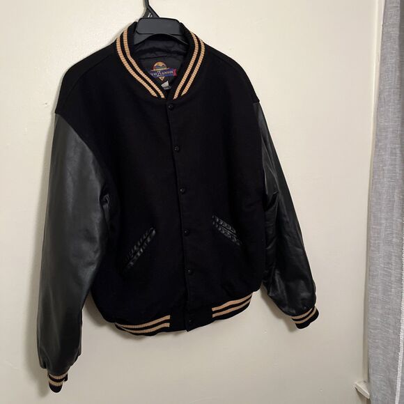 NEW ZLANDER Vintage 90s Leather & Wool Letterman Varsity Heavyweight Jacket- XL - Picture 3 of 9